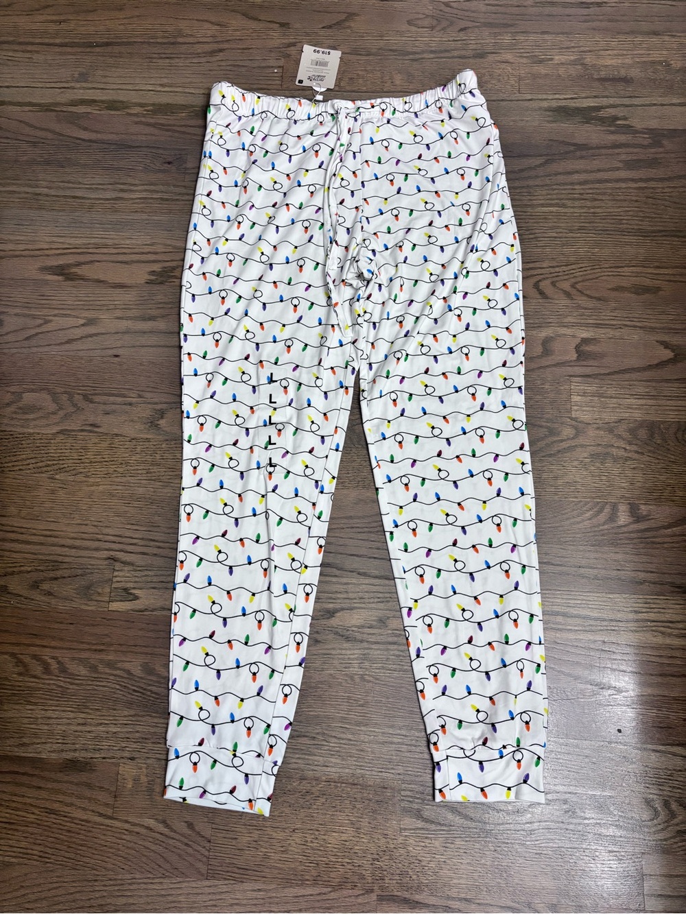 Merry Maker’s by The Paper Store Women's White Holiday Light Print Pajama Pants